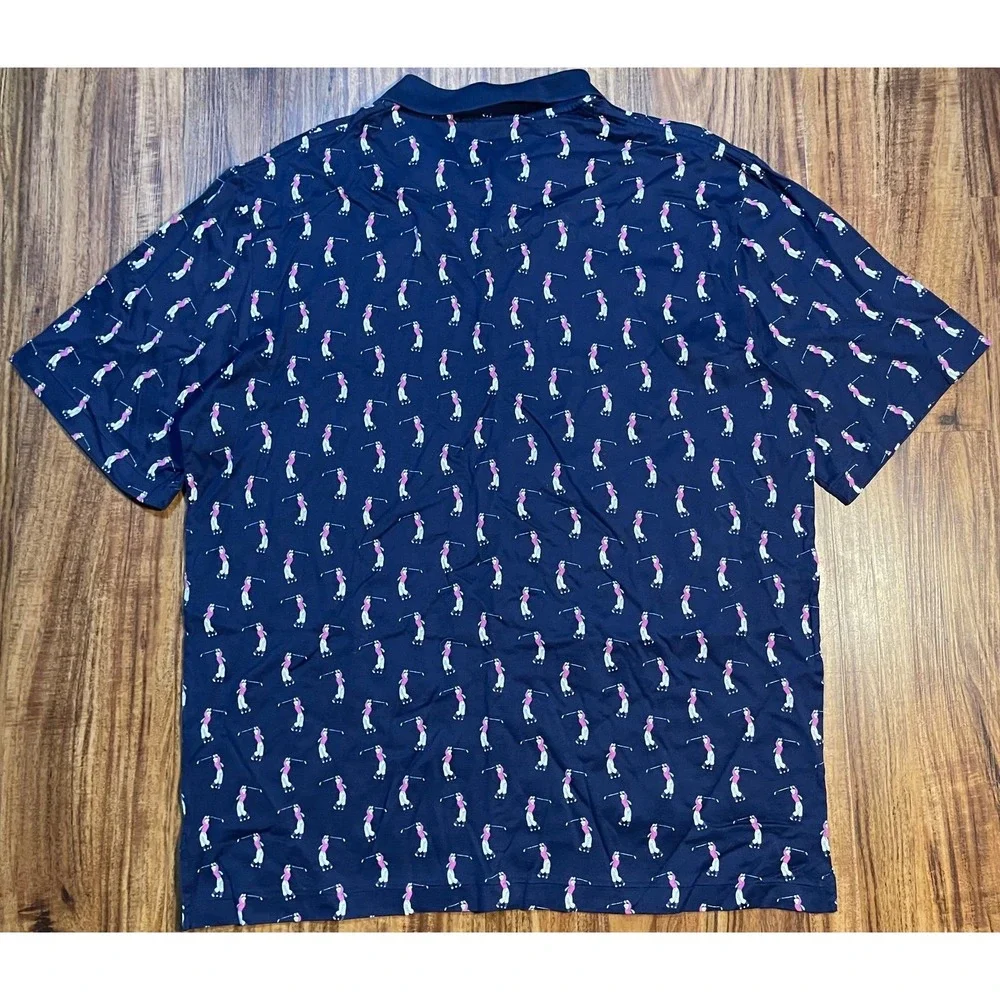 Polo Golf Ralph Lauren Shirt Men's XL Navy Blue All Over Golfer‎ Print